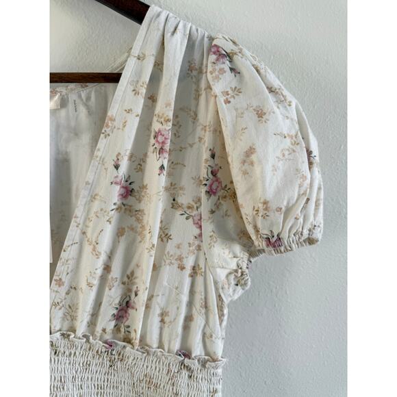 LoveShackFancy NWT Radia Smocked Cotton Cream Pink Floral Mini Dress size Large - Picture 7 of 16